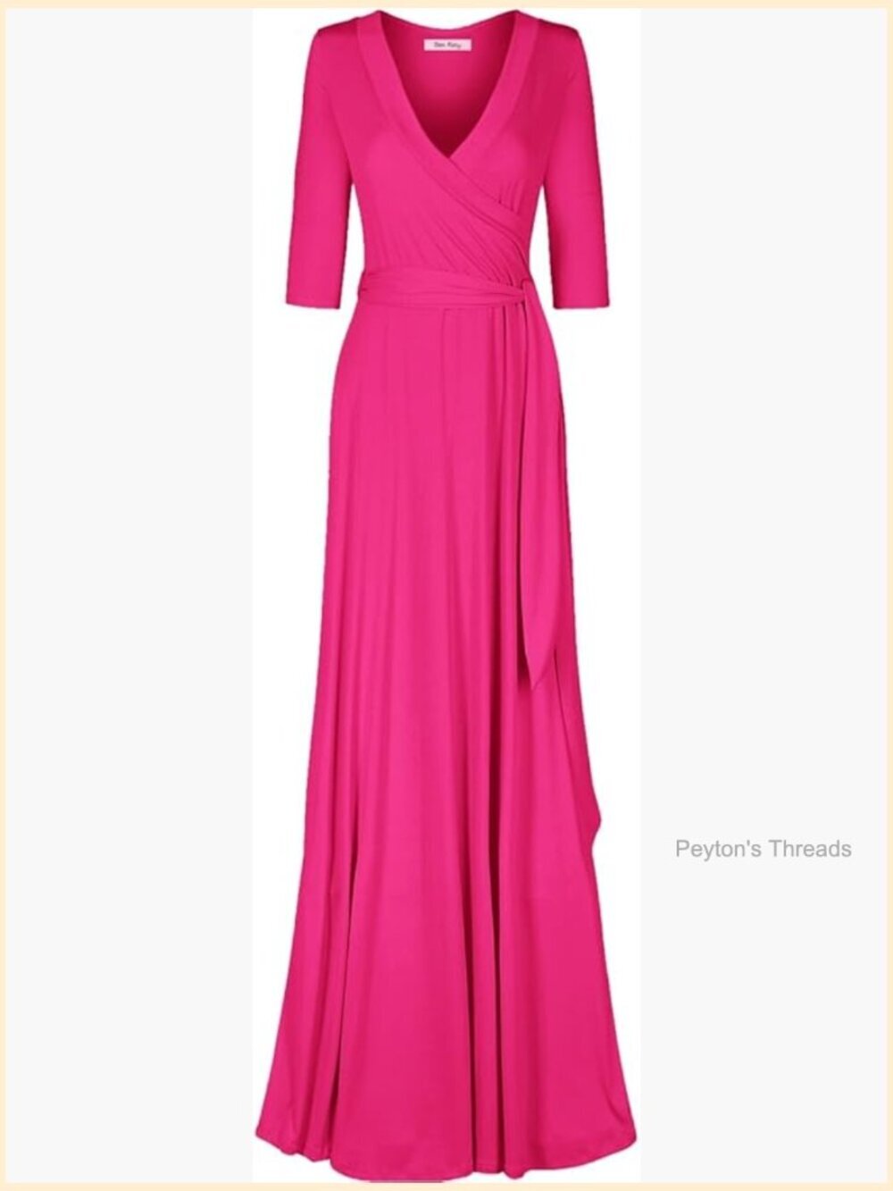3/4 Sleeve Deep V-Neck Maxi Faux Wrap Plus Size Dress